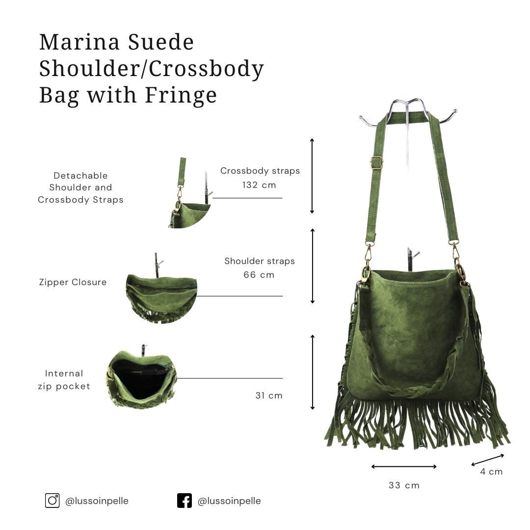 Tan Marina Genuine Italian Suede Bag With Shoulder and