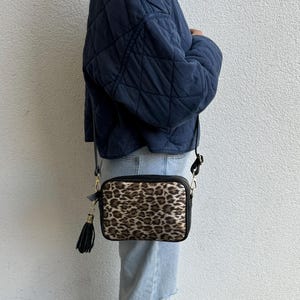 Gold Leopard Italian Leather Crossbody Bag: Handmade Minimalist Shoulder Bag