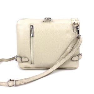 Beige rechteckige italienische Leder Crossbody Bag mit verstellbaren Riemen Handgefertigte Echtleder Handtasche Klassische Tasche mit Reißverschlusstaschen