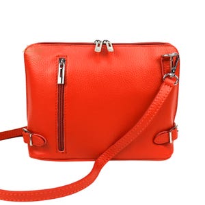 Burnt Orange Rectangular Italian Leather Crossbody Bag w/ Adjustable Straps Handmade Genuine Leather Handbag Classic Bag with Zipper Pockets