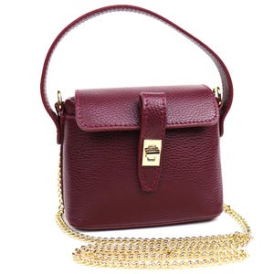 Kleine Burgunder Top Griff Echtes italienisches Leder Handtasche mit abnehmbaren Kettenriemen Handgefertigte Leder Crossbody Tasche Elegante Damentasche