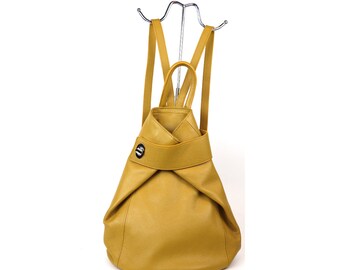 Mustard Yellow Genuine Italian Pebbled Leather Backpack Laptop Casual Backpack Handmade Backpack Women's Leather Rucksack Everyday Backpack