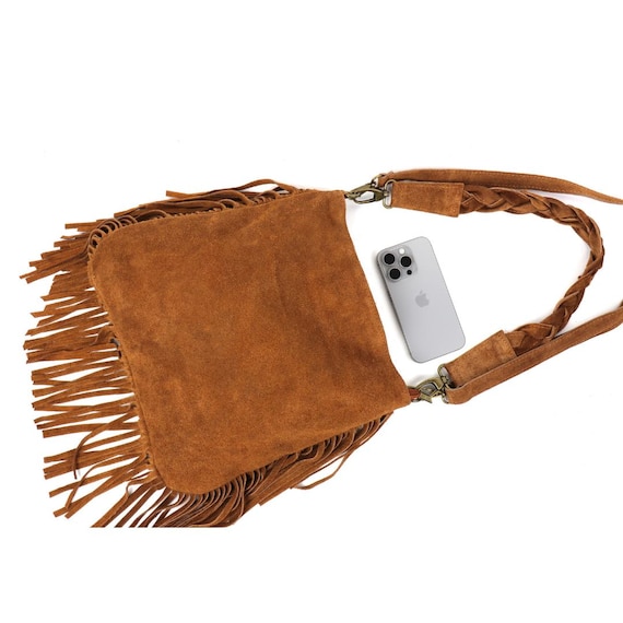 【EMIS】SUEDE SHOULDER BAG /追跡付 Tan Marina Genuine Italian Suede Bag With Shoulder and