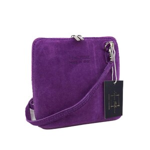 Petit sac à main violet en cuir suédé italien véritable avec bretelles amovibles Sac bandoulière en daim Sac à main classique Sac à main élégant pour femme