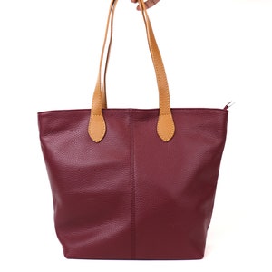 Burgunder Wein italienische Leder Umhängetasche Tan Griff Handgefertigte Leder Shopper Top Griff Handtasche Elegante Damen Große Tasche Geschenk für Sie