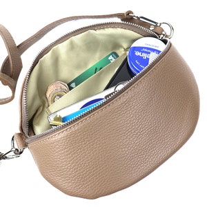 Taupe Genuine Leather Bumbag Grain Leather Fannypack Italian Leather Sling Bag with Long Straps Compact Crossbody Travel Bag Waist Bag