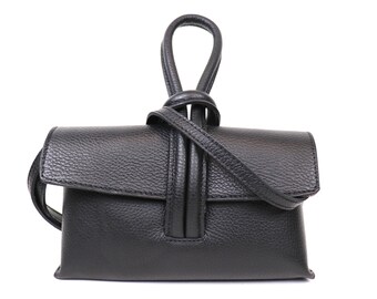 Black Italian Leather Handbag with Detachable Straps Handmade Leather Versatile Moon Bag Dumpling Bag Elegant Women's Crossbody Everyday Bag