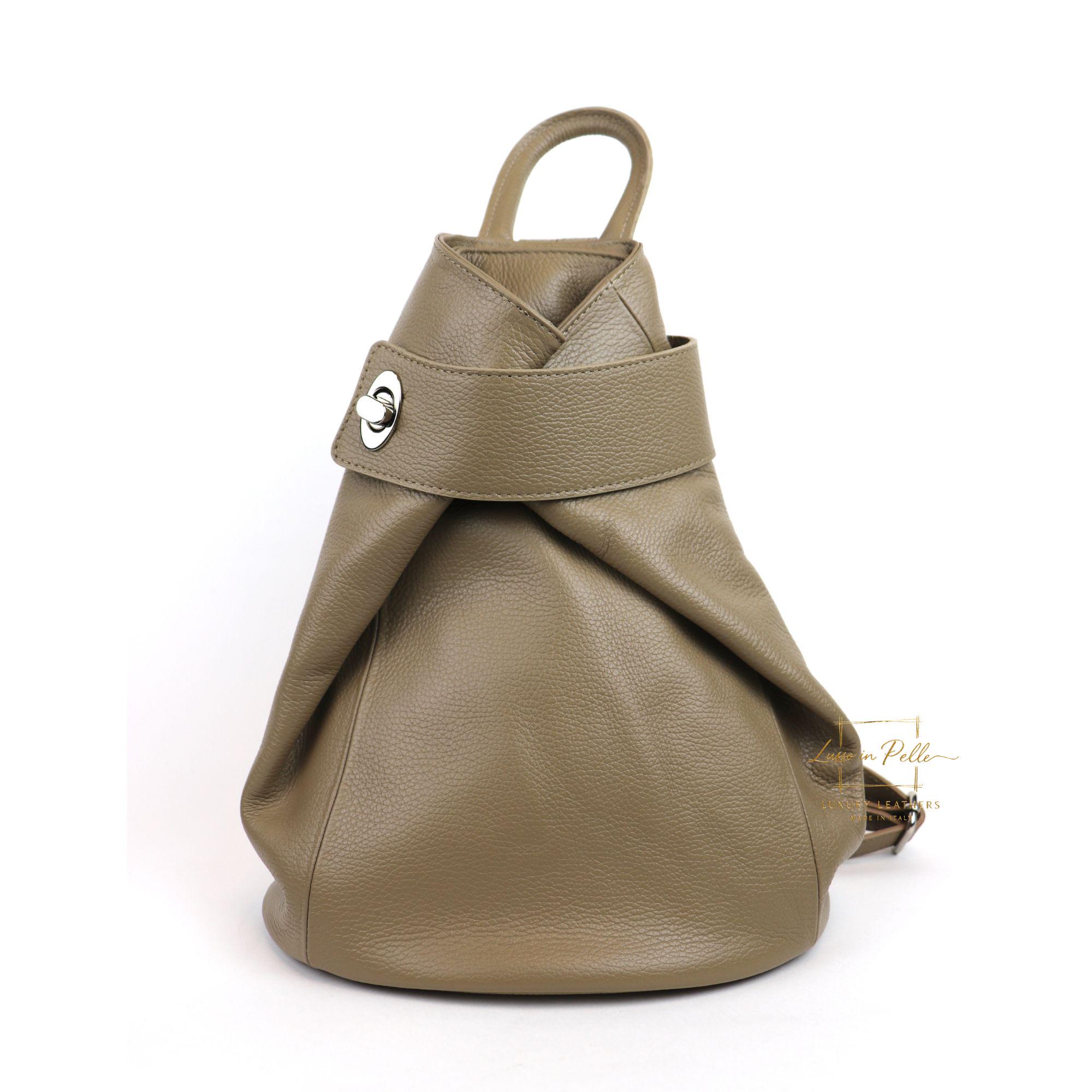 Taupe Italian Leather Backpack: Handcrafted Pebbled Rucksack  display picture 3