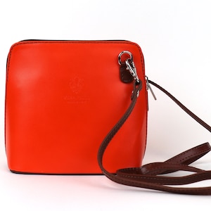 Small Orange Brown Italian Leather Handbag with Detachable Straps Handmade Genuine Leather Crossbody Bag Classic Handbag Elegant Women's Bag