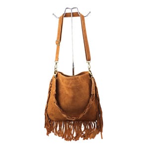 【EMIS】SUEDE SHOULDER BAG /追跡付 Tan Marina Genuine Italian Suede Bag With Shoulder and