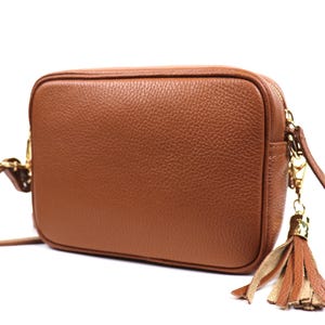 Tan Brown Genuine Italian Pebbled Leather Box Handbag Minimalist Crossbody Camera Box Bag Women Leather Shoulder Bag Elegant Bags for Women