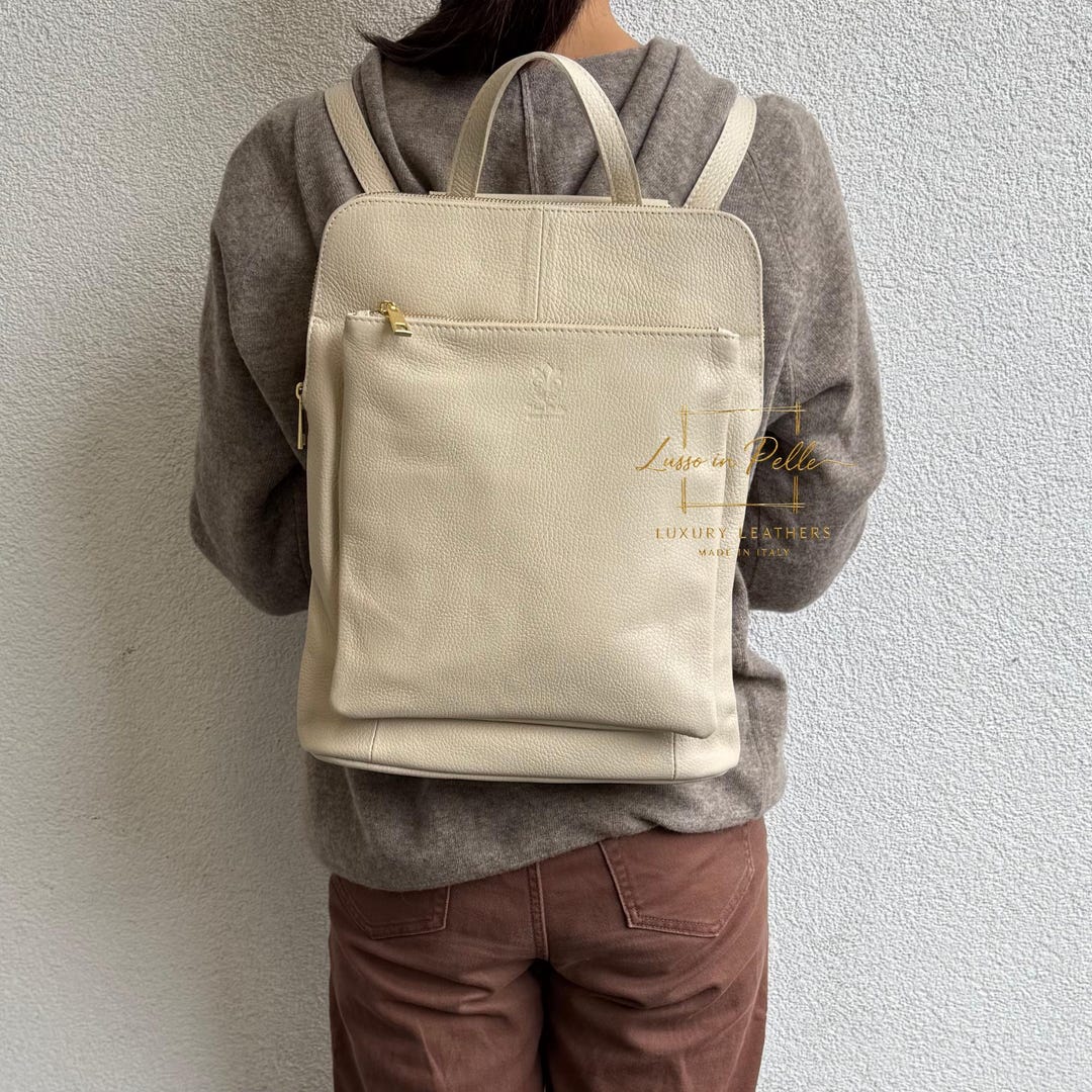 Cream Pebbled Rucksack: Handmade Italian Leather Backpack - Etsy