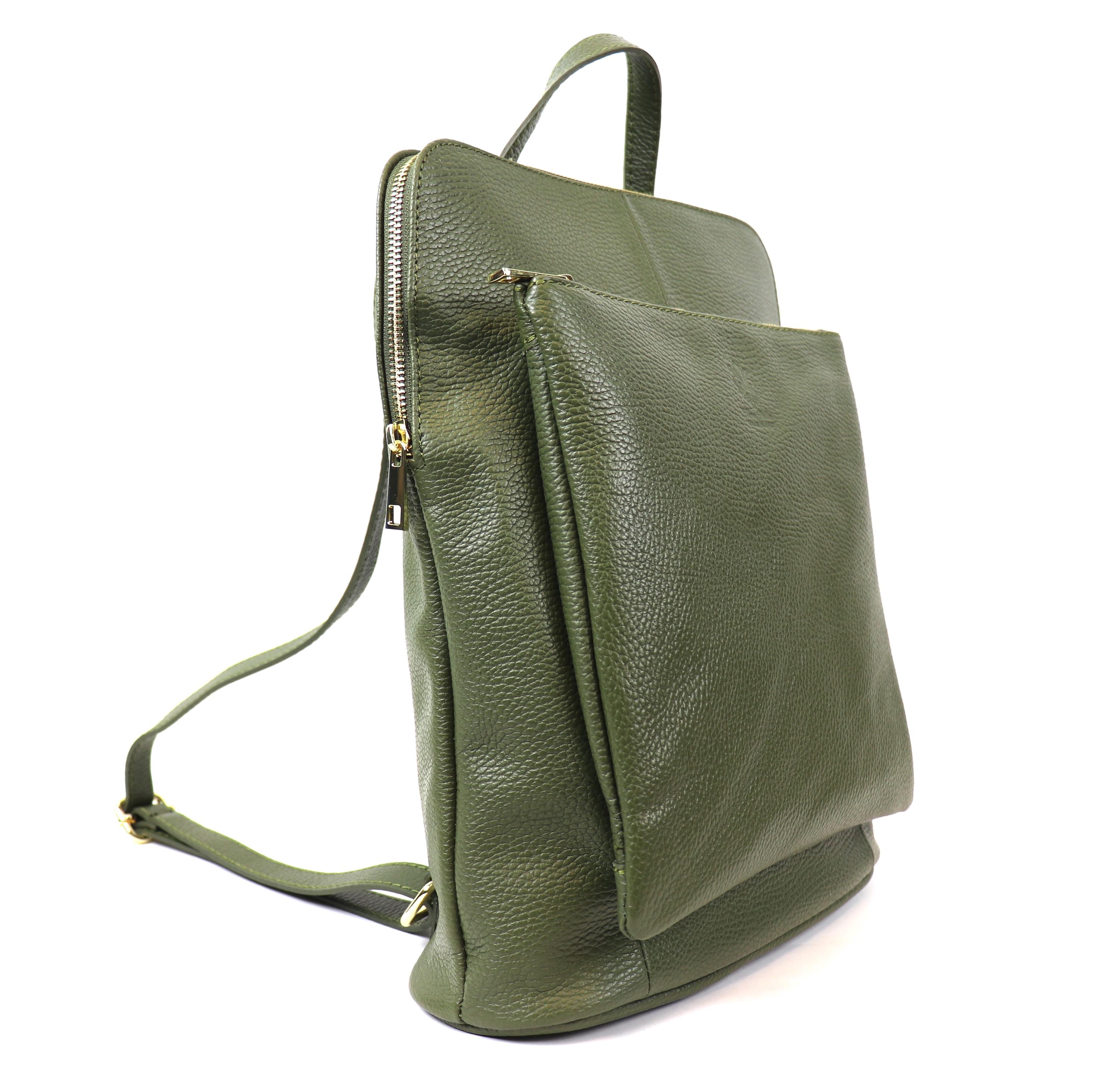 Olive Green Leather Mini Backpack Made in Italy PEBBLE MINI BACKPACK OLIVE GREEN - Vegan Leather Backpack  main image 4