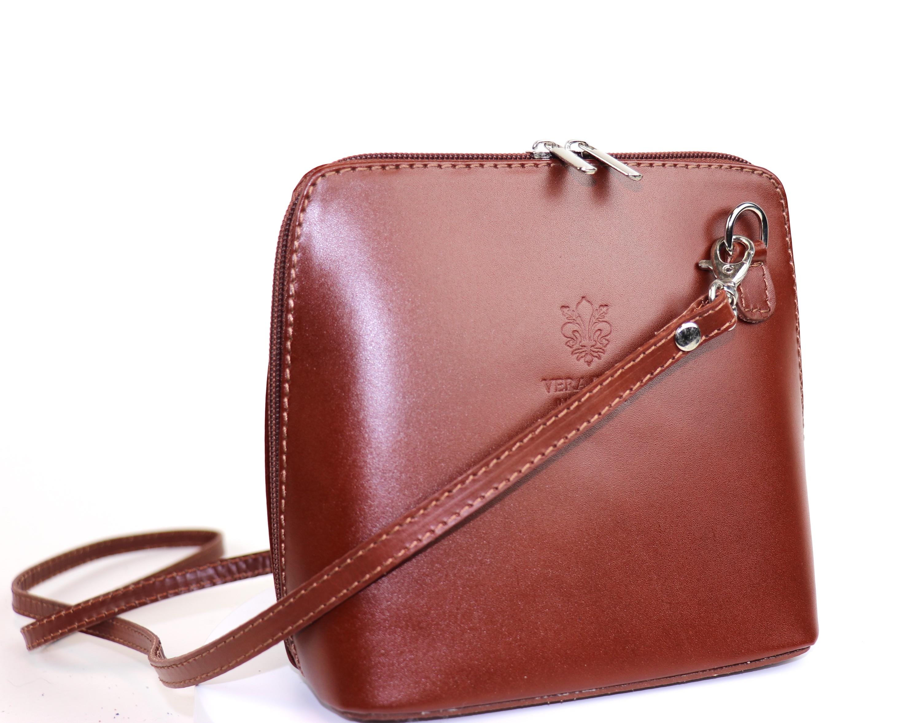 Small Dark Tan Italian Leather Handbag with Detachable Straps Handmade Leather Crossbody Bag Classic Brown Handbag Elegant Women's Handbag