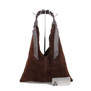 Chocolate Suede Hobo Bag: Braided Leather Strap, Made in Italy