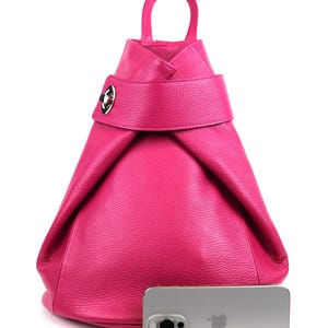 Rose fuchsia véritable sac à dos en cuir grainé italien Sac à dos décontracté Sac à dos artisanal Sac à dos en cuir pour femme Sac à dos de tous les jours