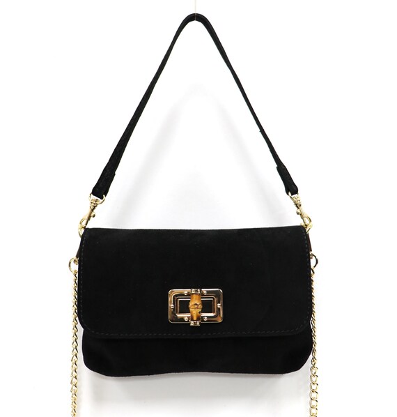 Sac à Main Italien En Daim Noir - Taille Medium, Doublure Coton - Neuf Sans étiquette, Livraison Gratuite