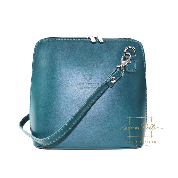 Ella Small Dark Teal Genuine Italian Leather Handbag With  display picture 3