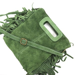 Handgefertigte Olive Wildleder Handtasche mit verstellbaren Abnehmbaren Riemen Echte Italienische Wildleder Umhängetasche Klassische Handtasche Elegante Damentasche
