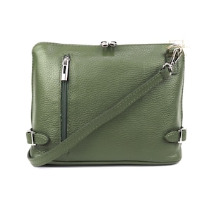 Olive Green Italian Leather Crossbody Bag: Handmade Classic Handbag