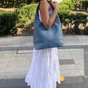 Denim Echtes italienisches Leder Hobo Bag Jeden Tag Praktische Leder Einkaufstasche Unisex Große Schultertasche Geschenk Für Sie und Ihn Stilvolle Schultasche