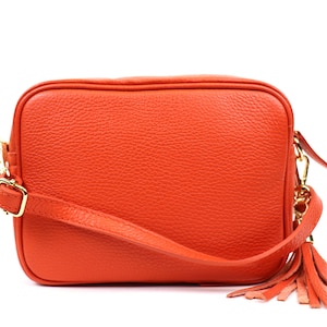 Burnt Orange Genuine Italian Pebbled Leather Box Handbag Minimalist Crossbody Bag Camera Box Bag Ladies Shoulder Bag Elegant Bags for Women