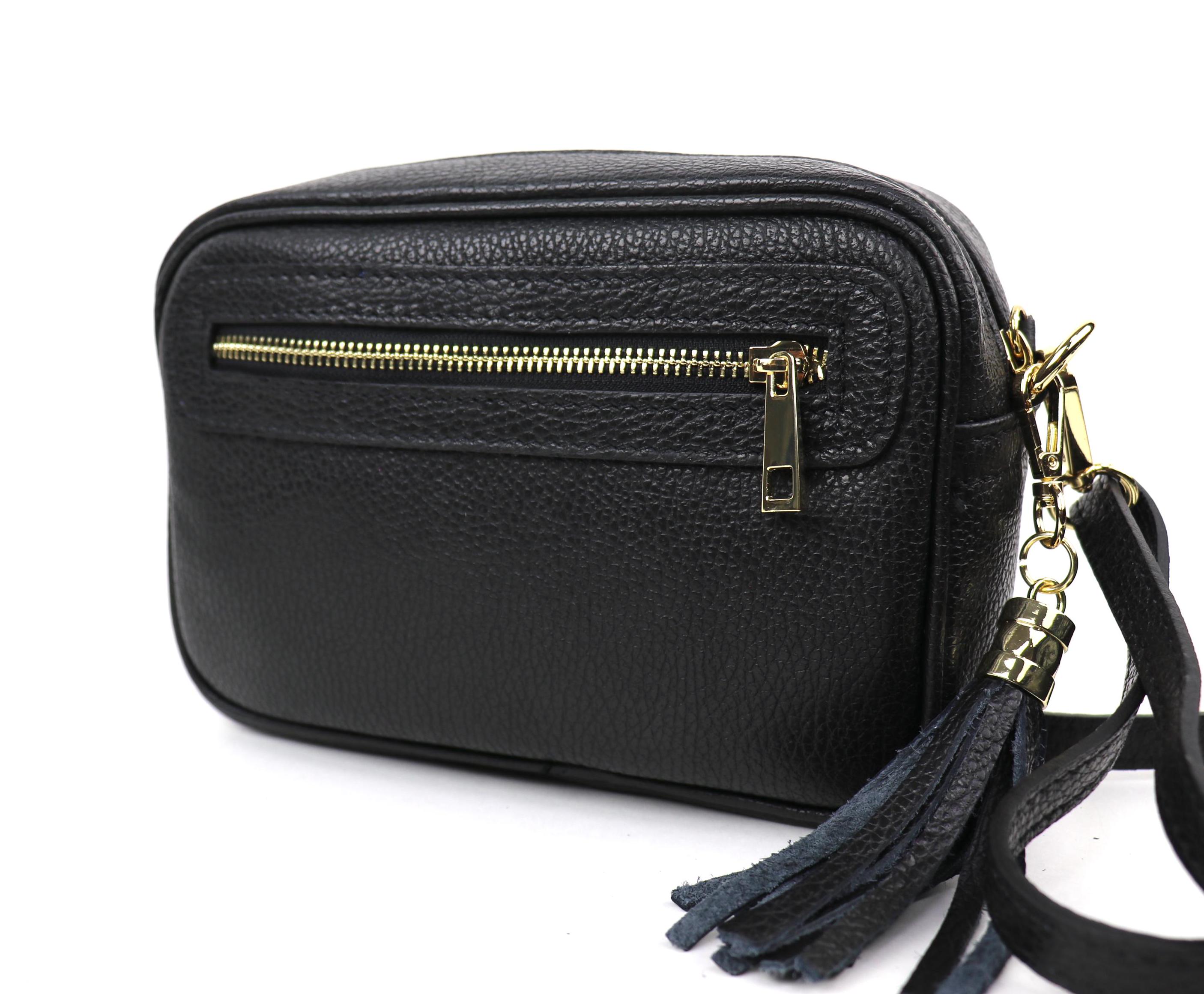 Silver Leopard Print Italian Leather Crossbody Bag Black
