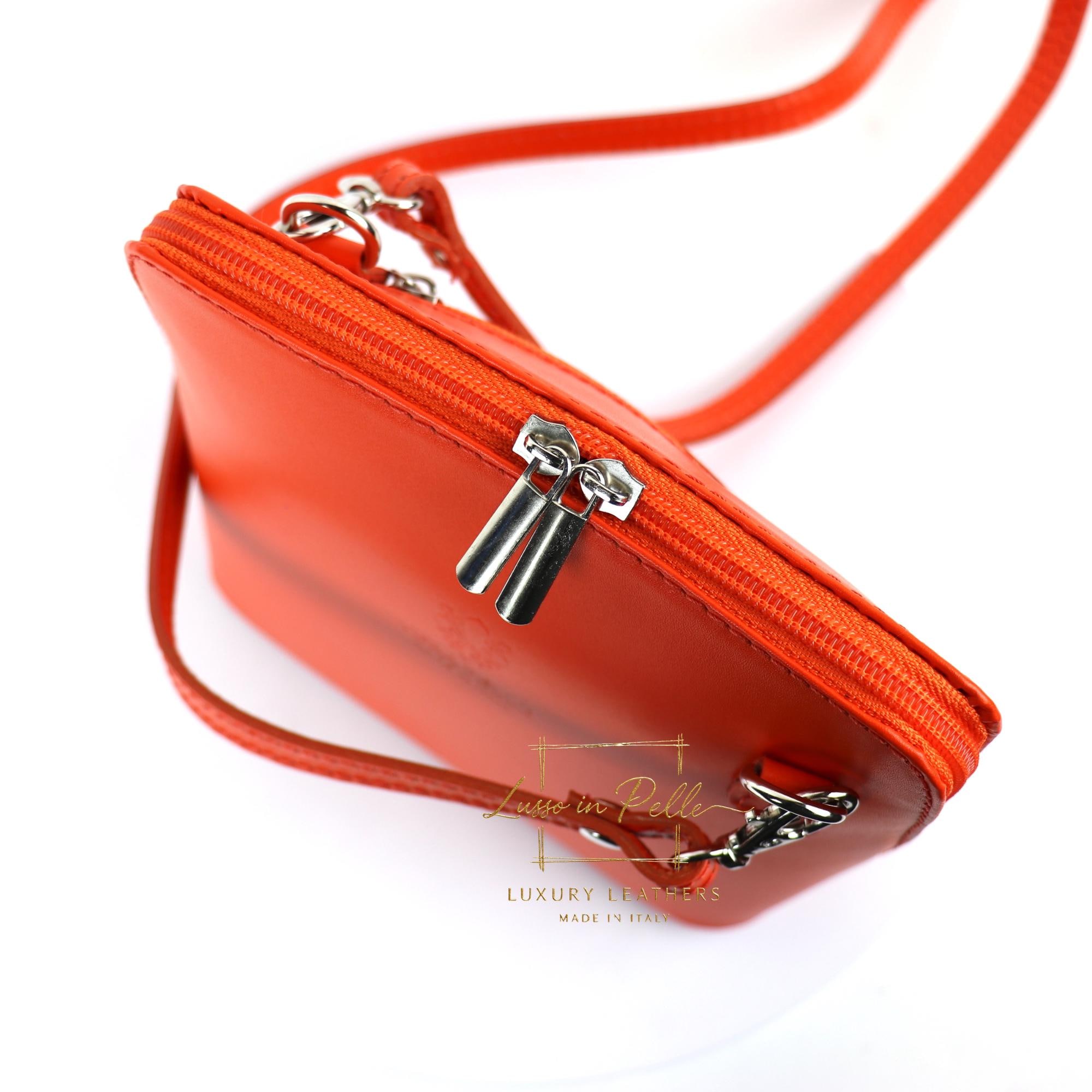 Mini Sac à Main Stella Dutti En Cuir Souple Orange Brûlé - Chaîne Dorée - Neuf Avec étiquettes