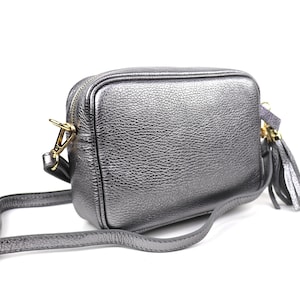 Iron Grey Pebbled Leather Crossbody Bag: Handmade Minimalist Box Bag