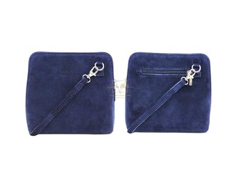 Italian Suede Leather Handbag: Small Navy Crossbody Bag With