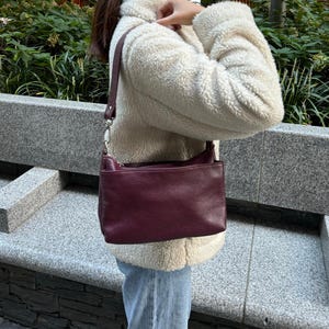 Burgund Echtes Italienisches Korn Leder Handtasche mit Abnehmbaren Riemen Handgemachte Crossbody Tasche Klassische Schultertasche Elegante Damenhandtasche