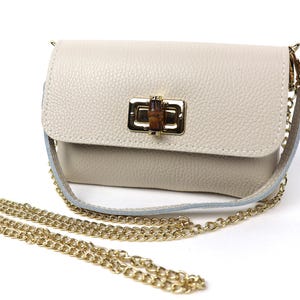 Kleine Beige Echtleder Handtasche mit abnehmbaren Riemen Handgemachte Creme Leder Clutch, Schulter, Crossbody Bag Elegante Damenhandtasche