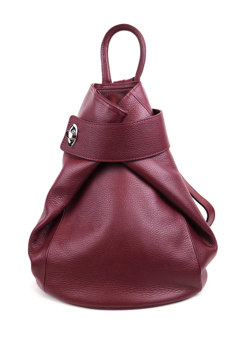 Burgundy Genuine Italian Pebbled Leather Backpack for Laptop Casual
