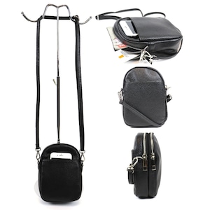 Luna Black Genuine Leather Phone Bag Italian Leather Crossbody Bag Compact Leather Shoulder Bag Minimalist Leather Pouch Mini Travel Purse