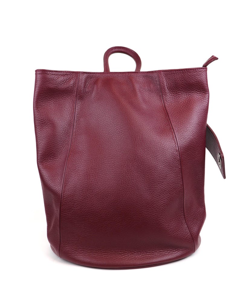 Burgundy Genuine Italian Pebbled Leather Backpack for Laptop Casual