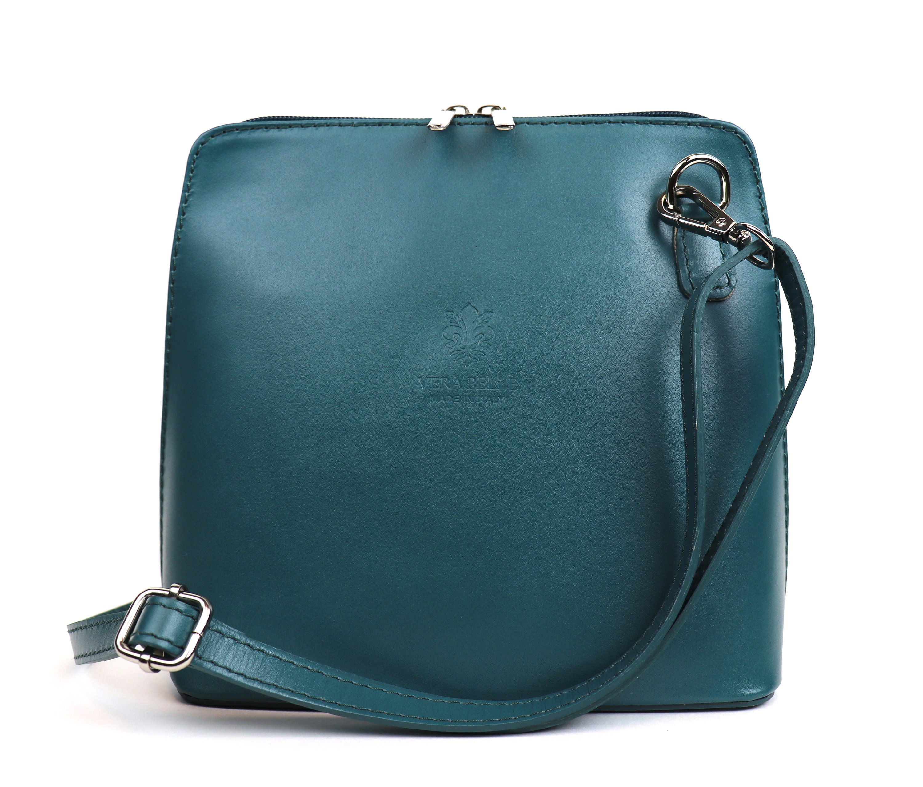 Teal Medium Genuine Italian Leather Handbag with Detachable Straps Genuine Leather Crossbody Bag Classic Teal Handbag Elegant Women s Bag