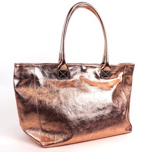 Rose Gold Metallic Italienische Leder Umhängetasche Handgefertigte Leder Shopper Tasche Vielseitige Top Griff Handtasche Elegante Frauen Große Tasche für Laptop