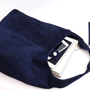 Sac fourre-tout en daim italien véritable bleu marine