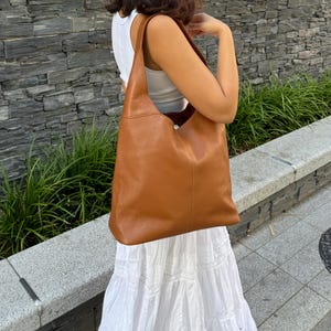 Italian Leather Hobo Bag: Large Tan Brown Tote, Fits 13&quot; Laptop