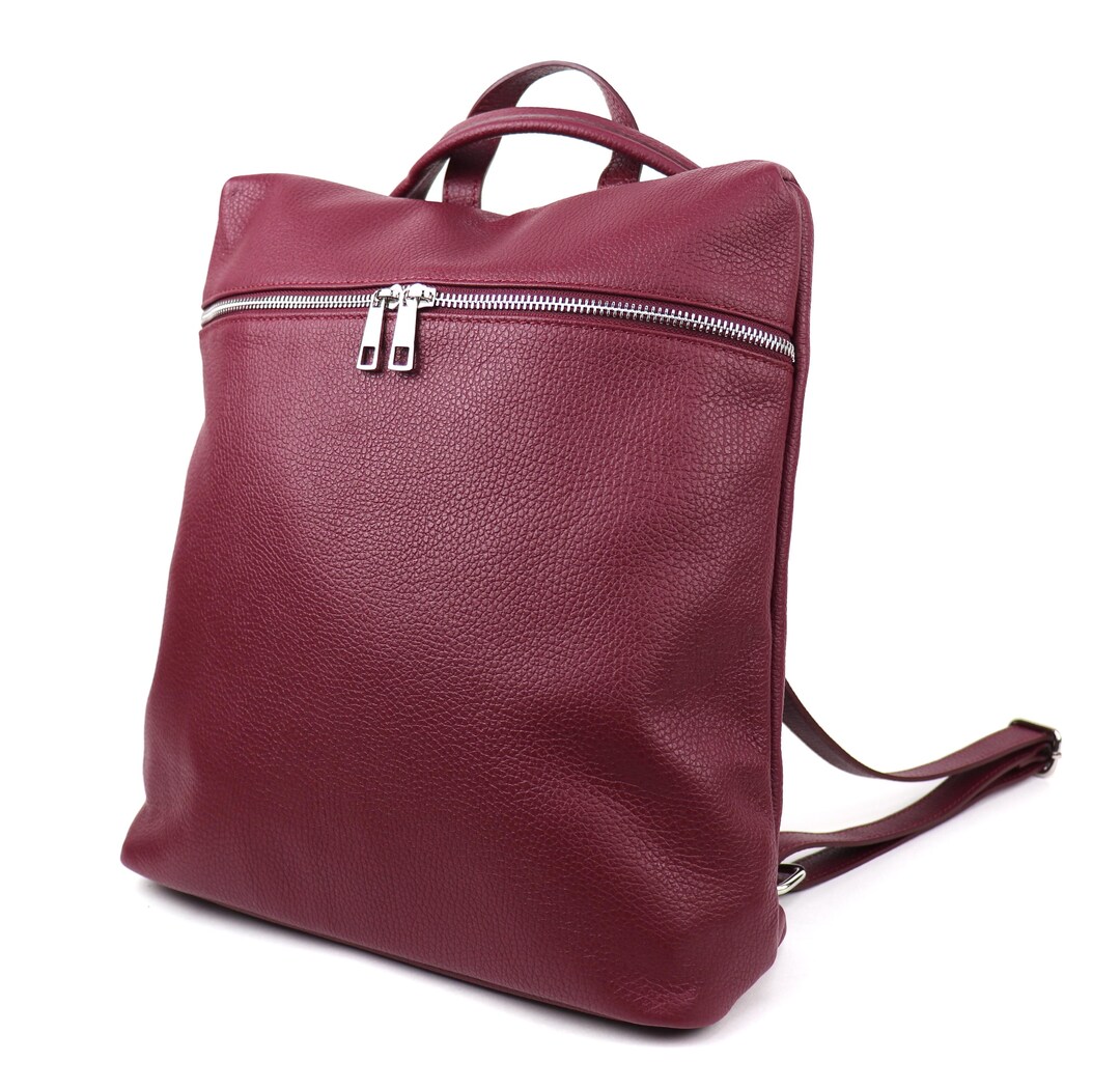 Burgundy Versatile Italian Pebbled Leather Backpack for Laptop Berry ...