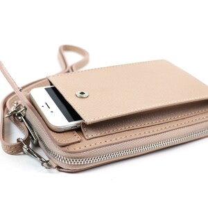 Bolso para teléfono de cuero genuino Vera, tarjetero, bolso cruzado compacto de cuero, bolso de cuero italiano hecho a mano, billetera para teléfono, monedero de viaje