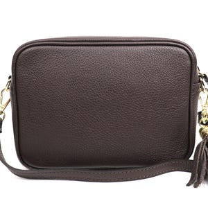 Chocolate Brown Genuine Italian Pebbled Leather Box Bag Handcrafted Minimalist Crossbody Bag Ladies Shoulder Bag Elegant Bags for Women