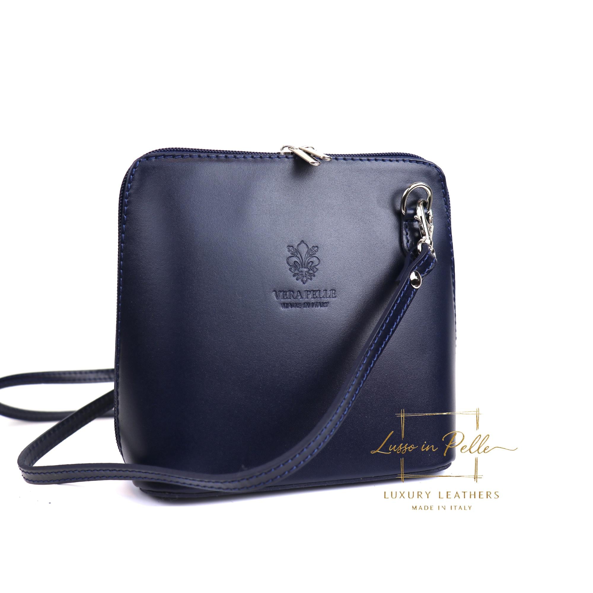 Vera Pelle Navy Blue Italian Leather Convertible Sling Backpack Handmade Navy Italian Leather Backpack: Versatile  main image 4