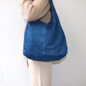 Denim Blau Echtes Wildleder Hobo Tasche Jeden Tag Praktische Leder Wildleder Einkaufstasche Unisex Einkaufstasche Große Schultertasche Geschenk Für Sie Ihn Laptoptasche