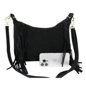 Suede Crossbody Bag: Tan Leather Messenger with Tassel