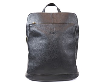 Handmade Versatile Italian Pebbled Leather Backpack Black Casual Backpack Handcrafted Backpack Women&#39;s Leather Rucksack Everyday Backpack