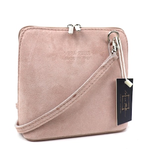 Kleine Staubrosa Echte Italienische Wildlederhandtasche mit Abnehmbaren Riemen Wildleder Umhängetasche Sommer Handtasche Elegante Damenhandtasche