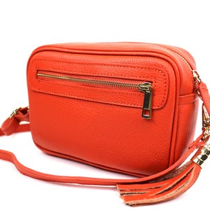 Burnt Orange Genuine Italian Pebbled Leather Crossbody Bag with Detachable Straps Minimalist Elegant Orange Shoulder Bag Women's Leather Bag