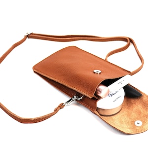 Carrie Tan Braun Echtleder Crossbody Handytasche Minimalistische Schultertasche Geschenk für Sie Damen Handtasche Italienische Echtleder Reisetasche