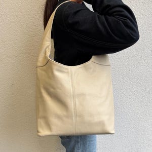 Italian Leather Hobo Bag: Beige Cream Tote, Laptop Shoulder Bag